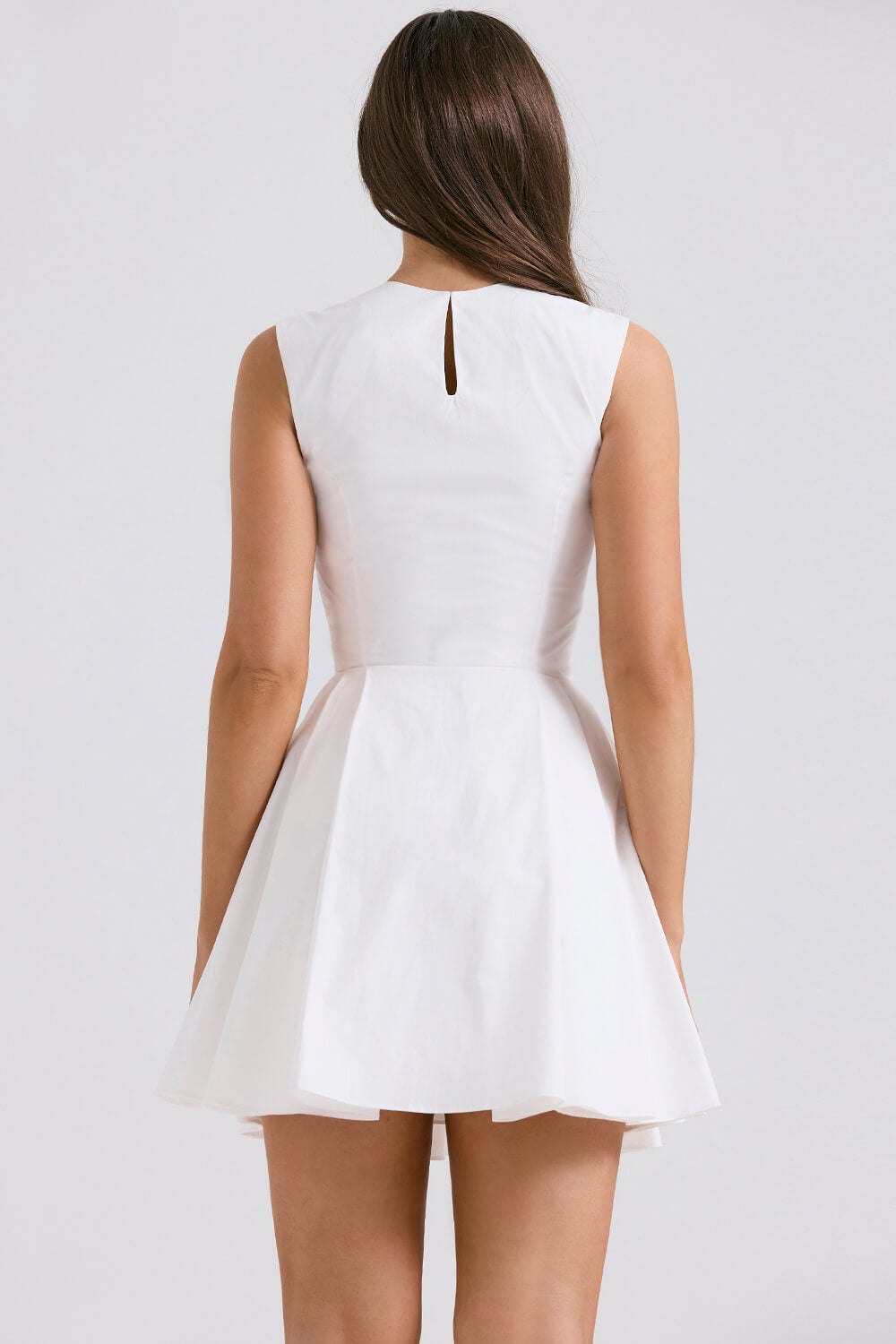 White pleated cotton mini dress