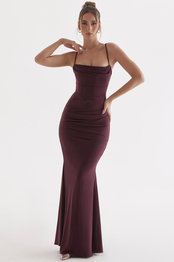 Dark cherry corset maxi dress